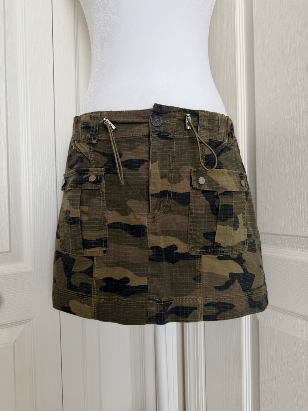 Pilcro Camo Utility Mini Skirt in Olive Green by Anthropologie